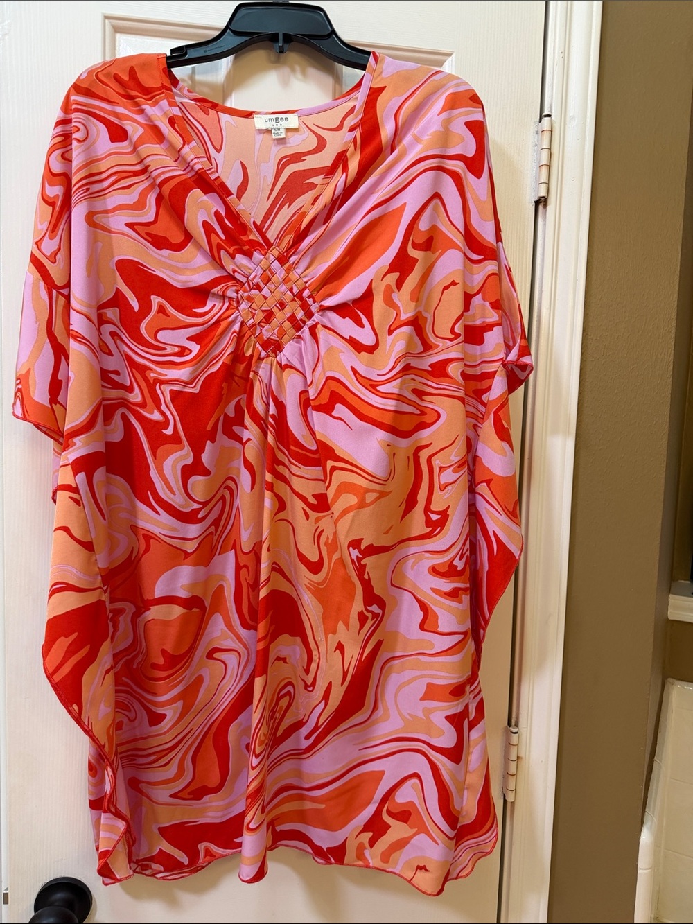 Umgee Red Pink & Orange Swirl V-Neck Tunic